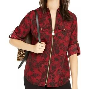 Micheal Korrs Zip Up Blouse Women's Size XS Black/Red